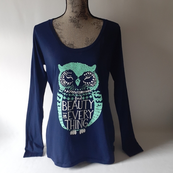 Arizona Jeans Co. women's navy long-sleeve owl print top size XL - Picture 1 of 10
